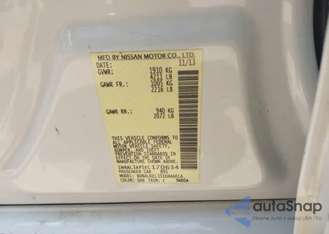 2014 Nissan Altima 2.5/S/Sv/Sl z USA, uszkodzony, nr VIN 1N4AL3AP5EC170634